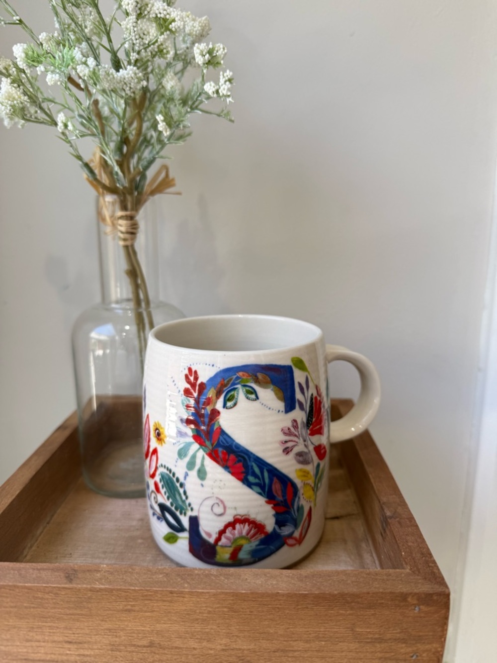 Anthropologie Starla. M Halfmann Floral Letter 'S' Ceramic Mug - Multicolor